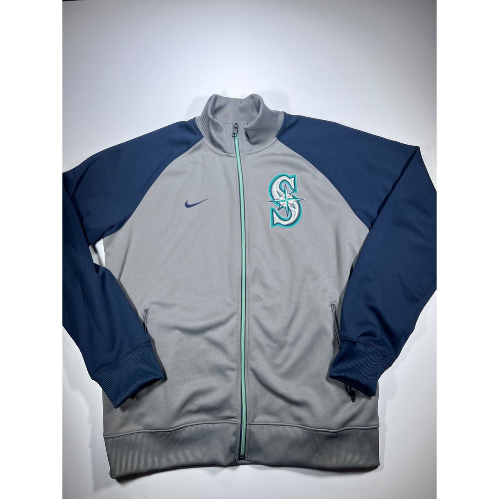 Nike Track Jacket Mens Large Grey Seattle Mariners MLB Full Zip Raglan Sleeve